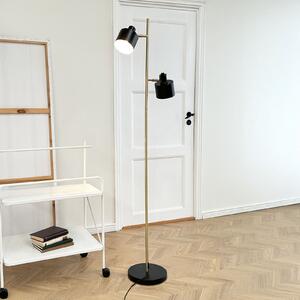 Dyberg Larsen стояща лампа Ocean, черна/месинг, 2-крилна., Черен, Дневна/трапезария, Метал, Скандинавски