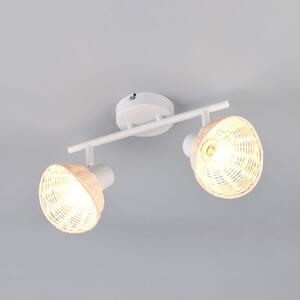 Reality Leuchten Таванска лампа Calvi, бяла, естествен ратан, дължина 40 cm, 2-крилна., Затъмняване, Бял, Дневна/трапезария, Метал, Таван с много пламъци