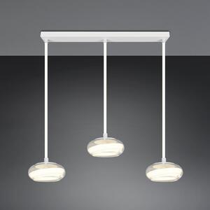Trio Lighting LED висяща лампа Tarsia, бяла матова, дължина 91 cm, стъкло, 3-пластова., Затъмняване, Бял, Дневна/трапезария, Стъкло, Модерен
