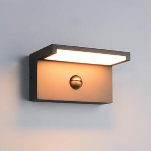Trio Lighting LED лампа за външна стена Ravi, антрацит, ширина 18 cm, сензор, IP54, Черен, Алуминий, Модерен