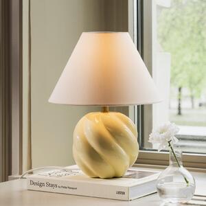 Globen Lighting Настолна лампа DAHLIA, бежово-жълта, височина 31 cm, Бежов, Дневна/трапезария, Плат / текстил