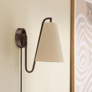Globen Lighting стенна лампа Lou, бронз/бяло, Ø 14 cm, щепсел, Бронзов / античен месинг, Дневна/трапезария, Плат / текстил, Дизайн, Кръгла стена