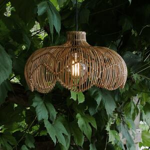 PR Home Външна висяща лампа Belle, естествен ратан, Ø 43 cm, щепсел IP44, Дърво, Дървесина