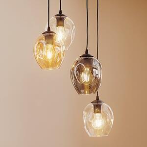 EMIBIG LIGHTING Висяща лампа Starla кръгла 4-св. графит/кехлибар/прозрачна, Затъмняване, Черен, Дневна/трапезария, Стъкло, Модерен