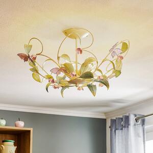 Luminex Таванна лампа BUTTERFLY, крем/зелено/розово, неръждаема стомана, 5-пламъчна, Затъмняване, Дневна/трапезария, Метал, Флорентински