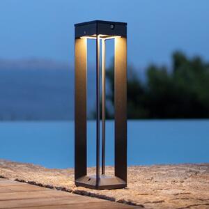 Les Jardins Соларна лампа Borne LED със сензор, 45 см, сива, Затъмняване, Сив, Метал, Пиедестал за открито