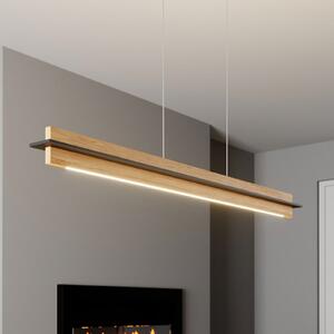 Quitani LED висяща лампа Lexa, дъб/черно, дължина 118 cm, Затъмняване, Дърво, Дневна/трапезария, Дървесина, Модерен