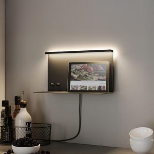 Paulmann LED стенна лампа Jarina черна 35 cm рафт USB порт, Затъмняване, Черен, спалня, Метал, Модерен