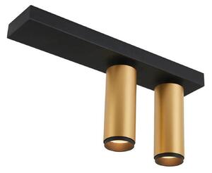 LOOM DESIGN LED тавански прожектор X-Beam, 2-крилен, черен/златен, Затъмняване, Злато / месинг, Дневна/трапезария, Алуминий, Модерен