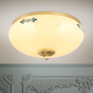 ORION Таванна лампа селска къща месинг крем синьо Ø 28cm, Затъмняване, Бежов, Дневна/трапезария, Стъкло, Къща в провинцията / Рустик