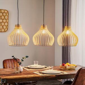 TEMAR LIGHTING Висяща лампа Barrel с дървени абажури, 3-ф. дълга, Затъмняване, Дърво, Дневна/трапезария, Дървесина, Къща в провинцията / Рустик