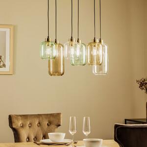 TK Lighting Висяща лампа Marco Green, 6-крилна, прозрачна/зелена/кафява, Затъмняване, Прозрачен, Дневна/трапезария, Стъкло, Модерен