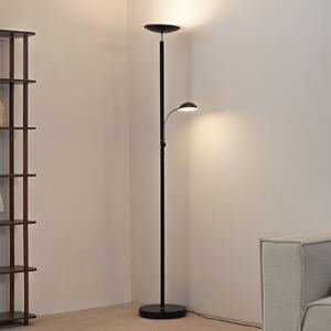 Lindby LED стояща лампа Malea, черна, за четене, с регулируема яркост, Затъмняване, Черен, Дневна/трапезария, Метал, Модерен, Светлина за четене