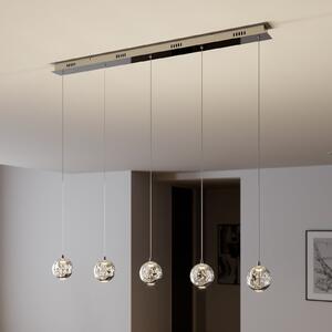 Lucande LED висяща лампа Hayley, 96 cm, 5 светлини, хром, стъкло, Прозрачен, Дневна/трапезария, Стъкло, Модерен