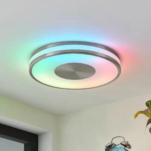 Lindby Fjella LED лампа за таван RGB-CCT с функция смяна на цветовете, Затъмняване, Металик, Дневна/трапезария, Метал, Модерен