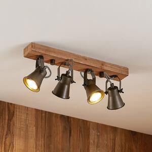 Lindby Прожектор за таван Grandesa, 35 cm, 4 светлини, дърво, метал, Затъмняване, Дърво, Дневна/трапезария, Дървесина, Винтидж