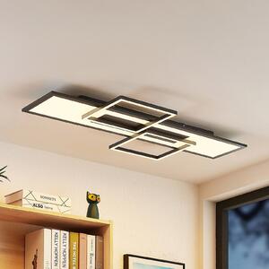 Lucande LED лампа за таван Narumi, CCT, 110cm, черна, алуминий, Затъмняване, Черен, Дневна/трапезария, Метал, Модерен