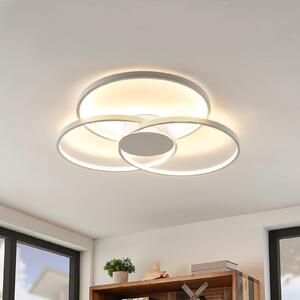 Lindby LED осветление за таван Riley, бяло, метал, 80 cm, с възможност за, Затъмняване, Бял, Дневна/трапезария, Алуминий, Модерен, Таван с много пламъци