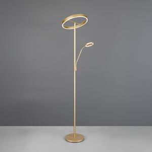 Trio Lighting Подова лампа Willis LED, златна, височина 180 cm, метал, CCT, димер, Затъмняване, Злато / месинг, Дневна/трапезария, Метал, Модерен, Светлина за четене