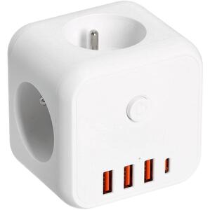 Контактен разклонител с превключвател LINEA 3x230V + 4xUSB A/C бял