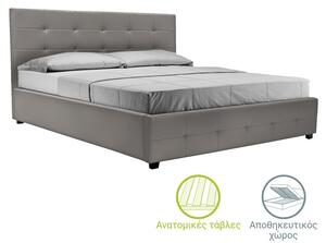 Двойно легло Roi от еко кожа PU с място за съхранение матово сиво 173x219x110 cm 160x200 cm