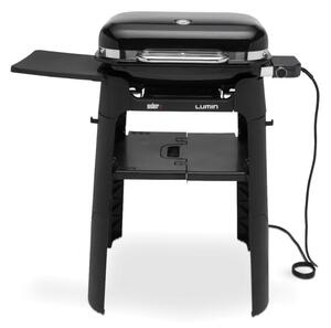 Електрическо барбекю със стойка Weber Lumin WB92010879DL, 2200 W, Сгъваема стойка, 315C, Емайлирани с порцелан чугунени скари, Страничен рафт, Черен