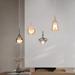 Trio Lighting Висяща лампа Aldea, дължина 65 cm, бяло/кехлибарено/хромирано стъкло, 4-свещник., Затъмняване, Бежов, Дневна/трапезария, Стъкло