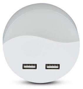 LED Нощна лампа за контакт със сензор за здрач 2xUSB LED/0,45W/230V 3000K