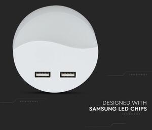 LED Нощна лампа за контакт със сензор за здрач 2xUSB LED/0,45W/230V 3000K