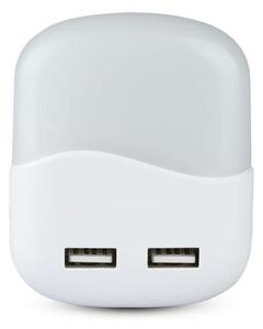 LED Нощна лампа за контакт със сензор за здрач 2xUSB LED/0,45W/230V 3000K