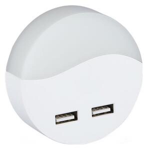 LED Нощна лампа за контакт със сензор за здрач 2xUSB LED/0,45W/230V 3000K