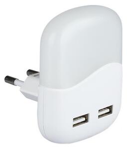 LED Нощна лампа за контакт със сензор за здрач 2xUSB LED/0,45W/230V 3000K
