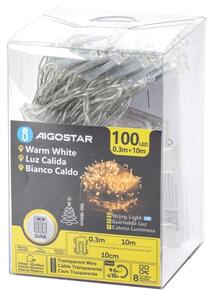 Aigostar -LED външен гирлянд 100xLED/8 функции 3xAA 10,3m IP44 топла бяла