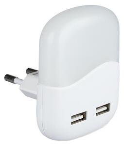 LED нощна лампа със сензор за здрач, 2xUSB, 0,45W, 230V, 4000K
