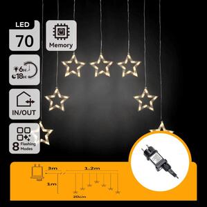 Aigostar - LED външна коледна гирлянда 70xLED/230V 1,2x1m IP44 топла бяла звезди