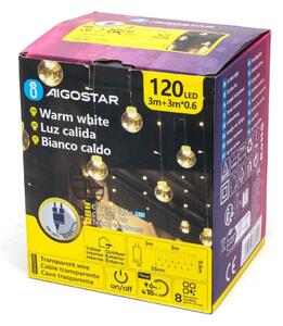 Aigostar - LED външна коледна гирлянда 120xLED/6W/230V/8 функции 3x0,6m IP44 топло бяло+дистанционно