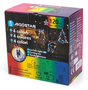 Aigostar - Коледна LED верига RGBY за външна употреба 120xLED/6W/230V/8 функции 3x0,6m IP44 + дистанционно управление