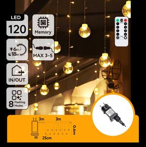 Aigostar - LED външна коледна гирлянда 120xLED/6W/230V/8 функции 3x0,6m IP44 топло бяло+дистанционно