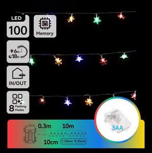 Aigostar - LED RGBY външна коледна гирлянда 100xLED/8 функции 3xAA 10m IP44 звезди