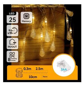 Aigostar - LED външен коледен гирлянд 25xLED/8 функции 3xAA 2,5m IP44 топла бяла с капковидни лампички