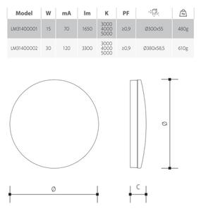 Димируемо LED таванно осветително тяло за баня LED/15W/230V pr. 30 cm IP54