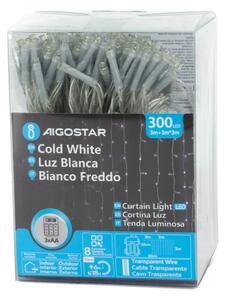 Aigostar LED външен коледен гирлянд 300 LED, 8 функции, 3xAA, IP44, студена бяла