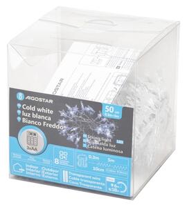 Aigostar - Външен LED гирлянд 50xLED/8 режима 3xAA 5 m IP44 студено бяло
