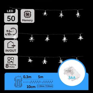 Aigostar - Външен LED гирлянд 50xLED/8 режима 3xAA 5 m IP44 студено бяло