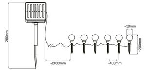 LED Соларна лампа KULKI 6xLED/1,2V 600 mAh 4,3 m IP44 черен/бял