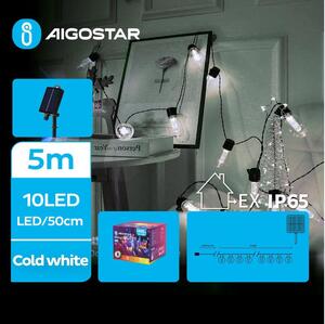Aigostar - соларна LED гирлянда 10xLED/8 функции 6,5m IP65 студено бяла