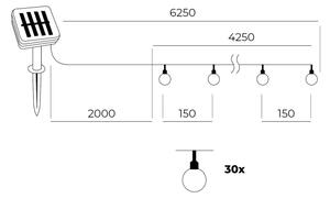 LED соларен гирлянд 30xLED/0,12W/1,2V 1xAA 3000K IP44 400 mAh