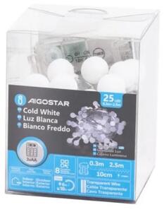 Aigostar - Външна LED гирлянда 25xLED/3xAA/8 режима 2,8 m IP44 студено бяла светлина