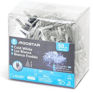 Aigostar - Външна LED гирлянда 50xLED/8 функции 8m IP44 студено бяло