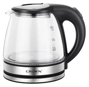 Електрическа кана Crown CK-1215G, вместимост 1 литър, 360° въртяща се основа, 1500W, прозрачна